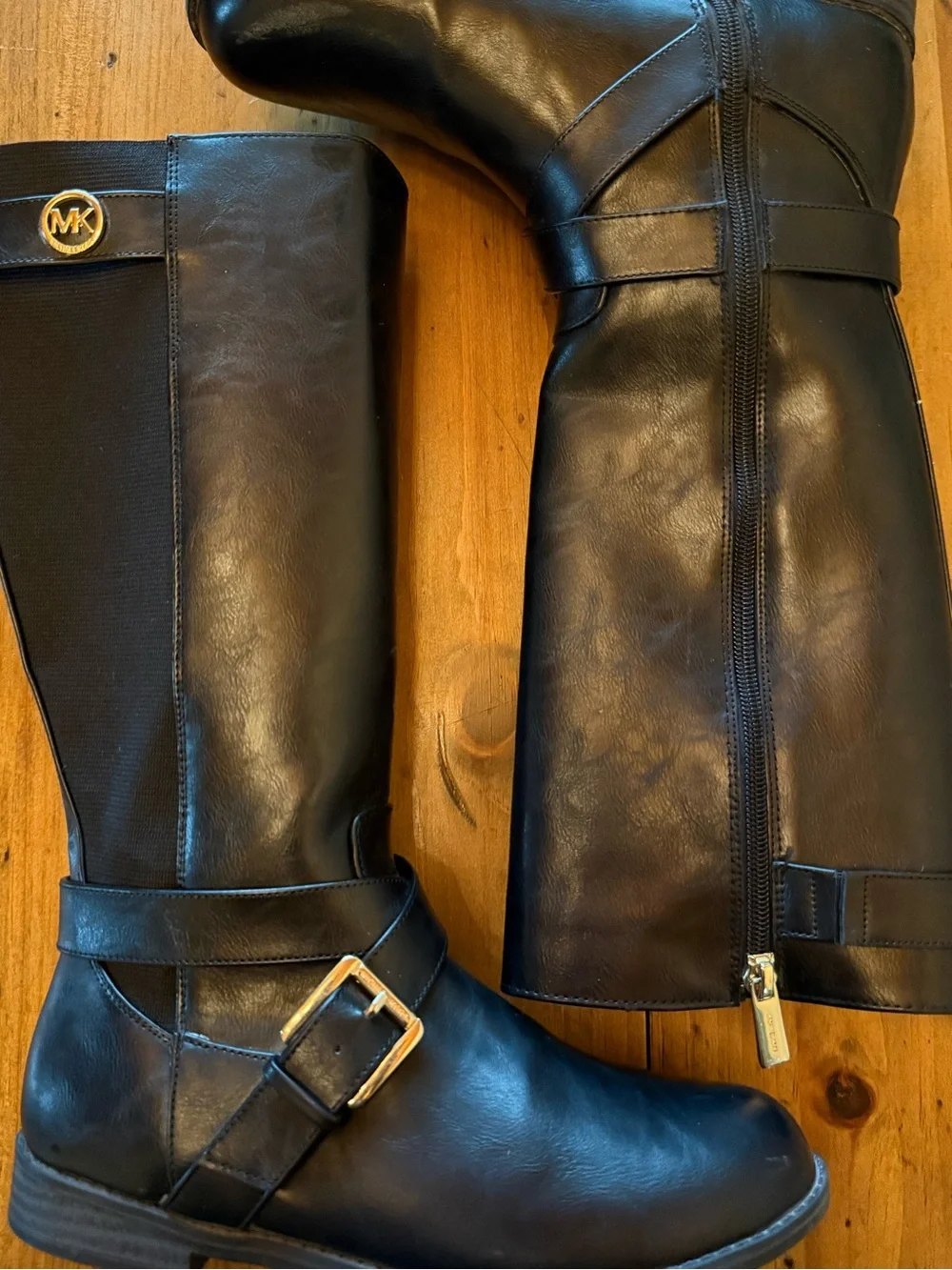 Michael Kors Black Tall Riding Boots Size 4 Gold MK Buckle